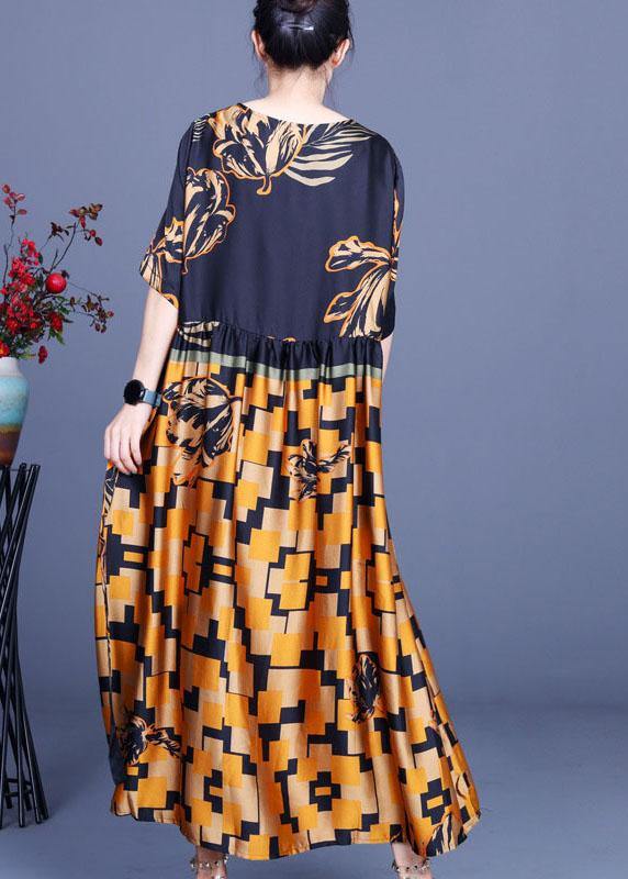 Elegant Navy Print Silk Tie Waist Mid Dress Summer - SooLinen