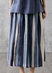 Elegant Navy Retro Striped A Line Summer Skirts Linen - SooLinen