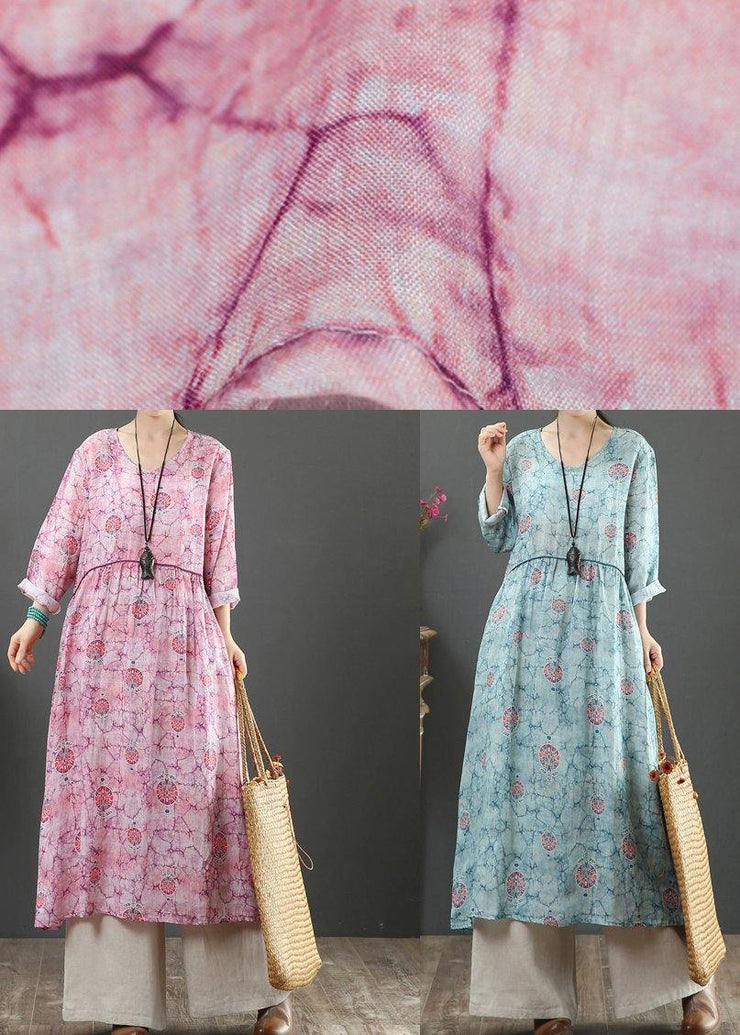 Elegant O Neck Cinched Spring Tunics Photography Pink Print Maxi Dresses - SooLinen