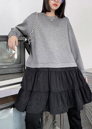 Elegant O Neck Patchwork Spring Clothes Women Shape Gray Dress - SooLinen