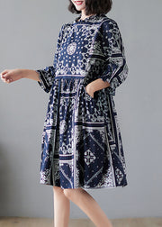 Elegant O-Neck Print Maxi Dresses Half Sleeve