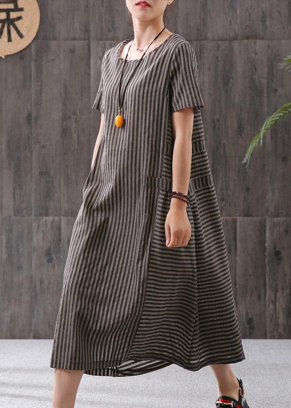Elegant Omychic Stripe Loose Summer Cotton Short Sleeve Dress - SooLinen