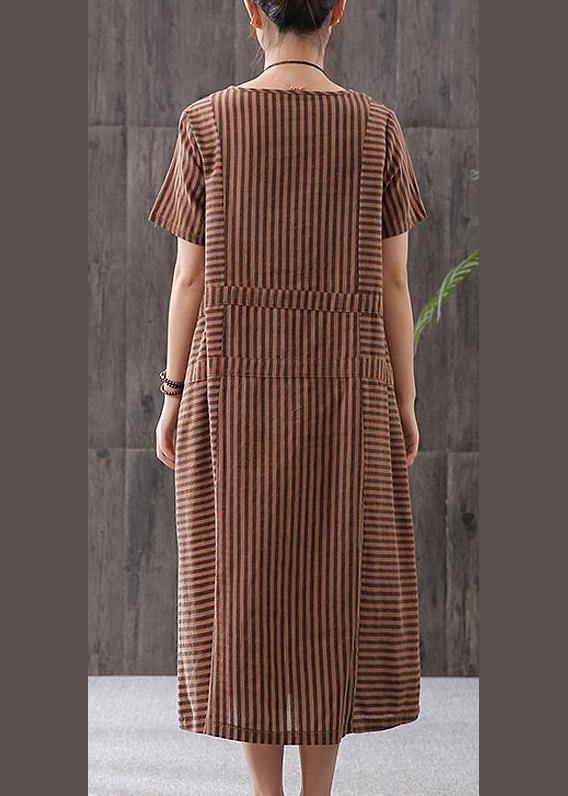 Elegant Omychic Stripe Loose Summer Cotton Short Sleeve Dress - SooLinen