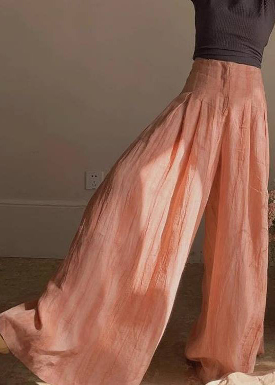 Elegant Orange High Waist Wrinkled Patchwork Cotton Wide Leg Pants Summer