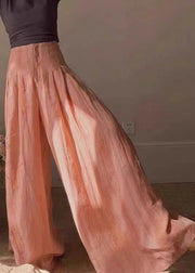 Elegant Orange High Waist Wrinkled Patchwork Cotton Wide Leg Pants Summer