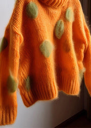 Elegant Orange Hign Neck Cashmere Knit Sweaters Fall