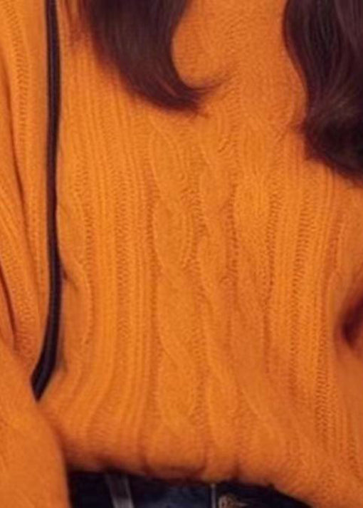 Elegant Orange O Neck Cozy Cotton Knit Sweaters Fall
