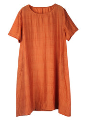 Elegant Orange O Neck Silk A Line Dress Summer
