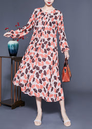 Elegant Orange Oversized Print Exra Large Hem Silk Pleated Dress Spring