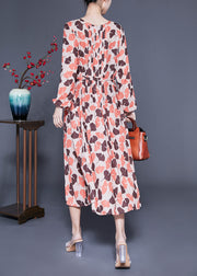 Elegant Orange Oversized Print Exra Large Hem Silk Pleated Dress Spring