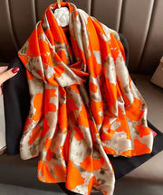 Elegant Orange Print Soft Comfy Silk Scarf