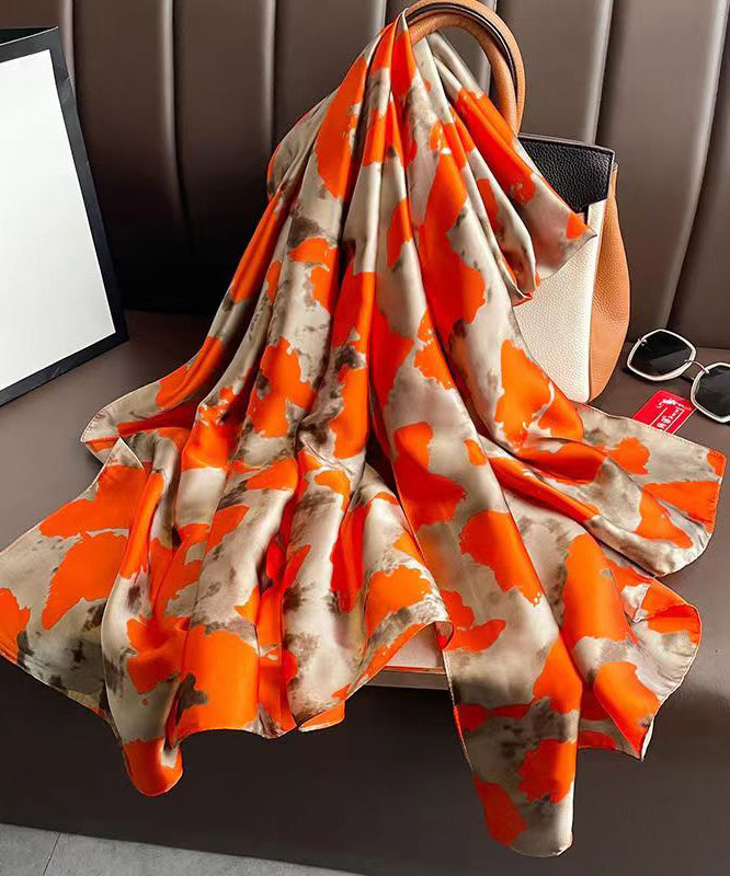 Elegant Orange Print Soft Comfy Silk Scarf