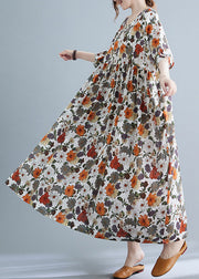 Elegant Orange Print Wrinkled Maxi Dresses Summer
