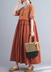 Elegant Orange Ruffled Patchwork Exra Large Hem Cotton Long Dress Summer