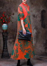 Elegant Orange Stand Collar Zip Up Jacquard Knit Robe Dresses Long Sleeve