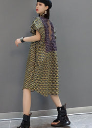 Elegantes, kurzärmliges Hemdkleid aus Baumwolle mit Stehkragen-Print
