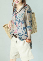 Elegant POLO collar cotton Long Shirts design floral blouse summer - SooLinen