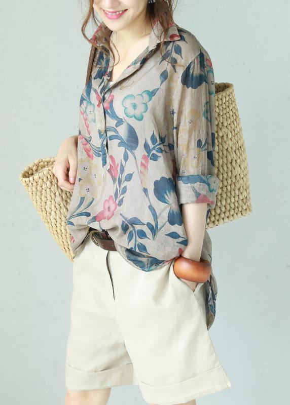 Elegant POLO collar cotton Long Shirts design floral blouse summer - SooLinen