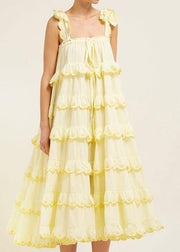 Elegant Patchwork Ruffles Yellow For Women Off Shoulder Sleeveless Oversized Dresses - SooLinen