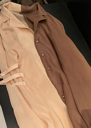 Elegant Peter Pan Collar Patchwork Button Chiffon Shirts Flare Sleeve
