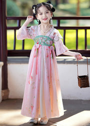 Elegant Pink Embroidered Patchwork Tassel Girls Maxi Dresses Flare Sleeve