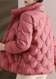 Elegant Pink Embroidered Stand Collar Duck Down Puffers Jackets Winter