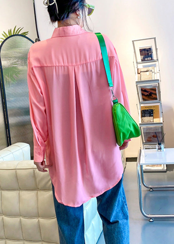 Elegant Pink Peter Pan Collar Cartoon Print Patchwork Shirt Long Sleeve