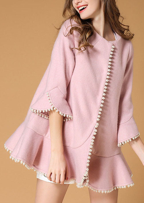 Elegante rosa Taschen Nail Bead Mode Herbst Wollmantel