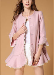 Elegant Pink Pockets Nail bead fashion Fall Woolen Coat