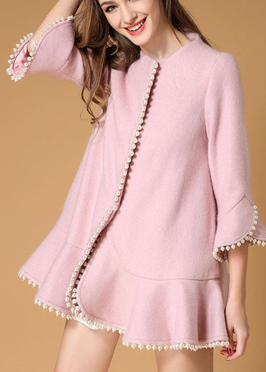 Elegante rosa Taschen Nail Bead Mode Herbst Wollmantel