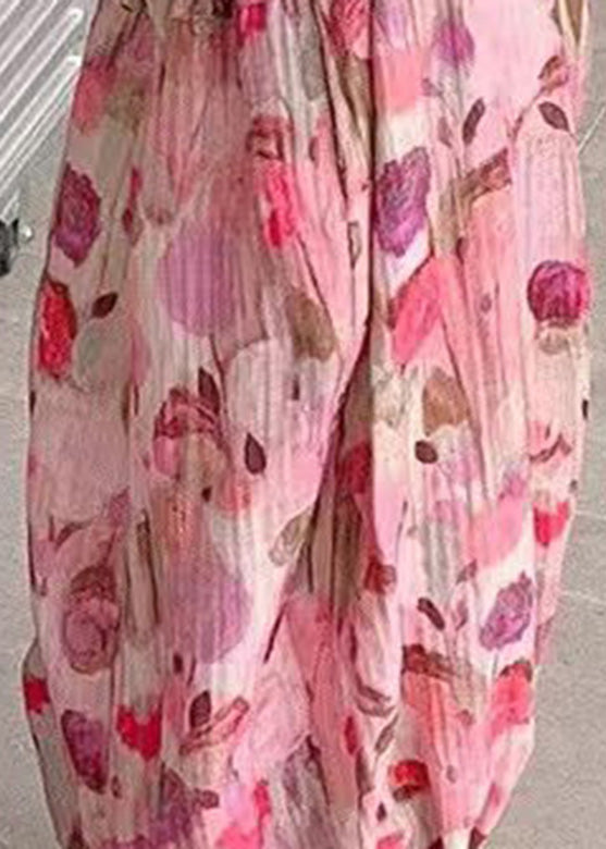 Elegant Pink Print Elastic Waist Kids Lantern Pants Summer