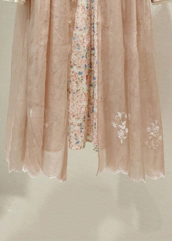 Elegant Pink Ruffled Button Print Cotton Two Pieces Set Spring