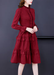 Elegant Pink Ruffled Lace Patchwork Exra Large Hem Silk Velour Dress Spring