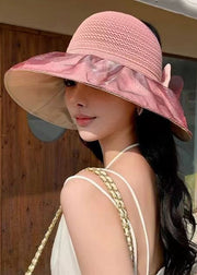 Elegant Pink Solid Bow Patchwork Knit Bucket Hat