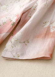 Elegant Pink Stand Collar Print Patchwork Cotton Shirts Top Summer
