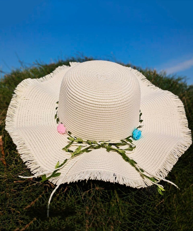 Elegant Pink Straw Woven Beach Floppy Sun Hat