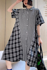 Elegant Plaid Patchwork Cotton Summer Maxi Dresses - SooLinen