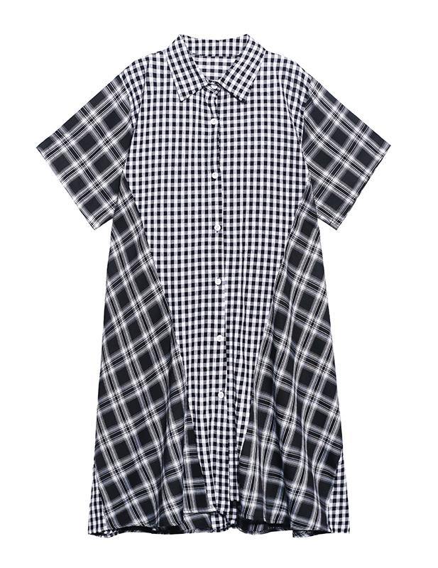 Elegant Plaid Patchwork Cotton Summer Maxi Dresses - SooLinen