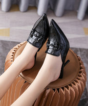 Elegant Pointed Toe Stiletto Beige Faux Leather Slide Sandals
