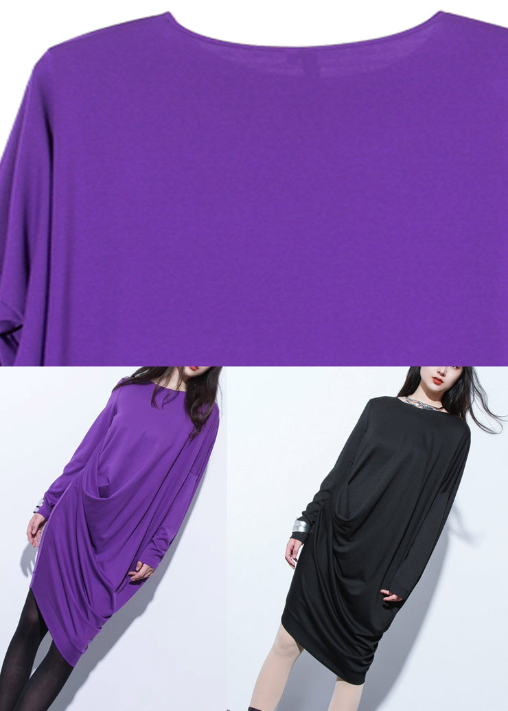 Elegant Purple Asymmetrical Design Solid Maxi Dress Fall