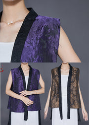 Elegant Purple Jacquard Patchwork Silk Vest Fall