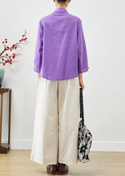 Elegant Purple Mandarin Collar Oriental Cotton Two Pieces Set Fall
