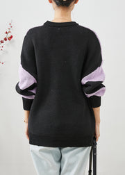 Elegant Purple Oversized Print Knit Sweaters Winter
