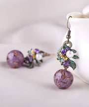 Elegant Purple Sterling Silver Zircon Jade Crystal Cloisonne Coloured Glaze Drop Earrings