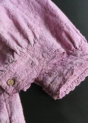 Elegante lila geknitterte bestickte Leinenhemd-Armband-Hülse