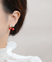 Elegant Red Alloy Zircon Cherry Stud Earrings