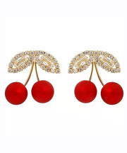 Elegant Red Alloy Zircon Cherry Stud Earrings