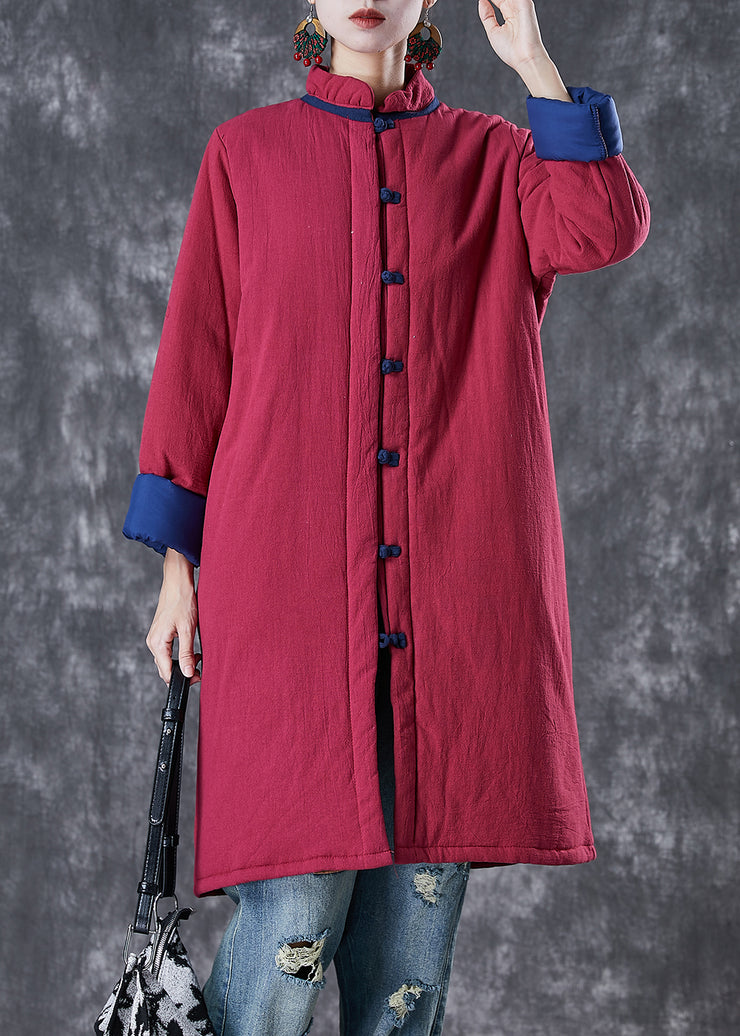 Elegant Red Chinese Button Thick Fine Cotton Filled Puffers Jackets Winter