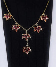 Elegant Red Copper Alloy Crystal Maple Leaves Pendant Necklace