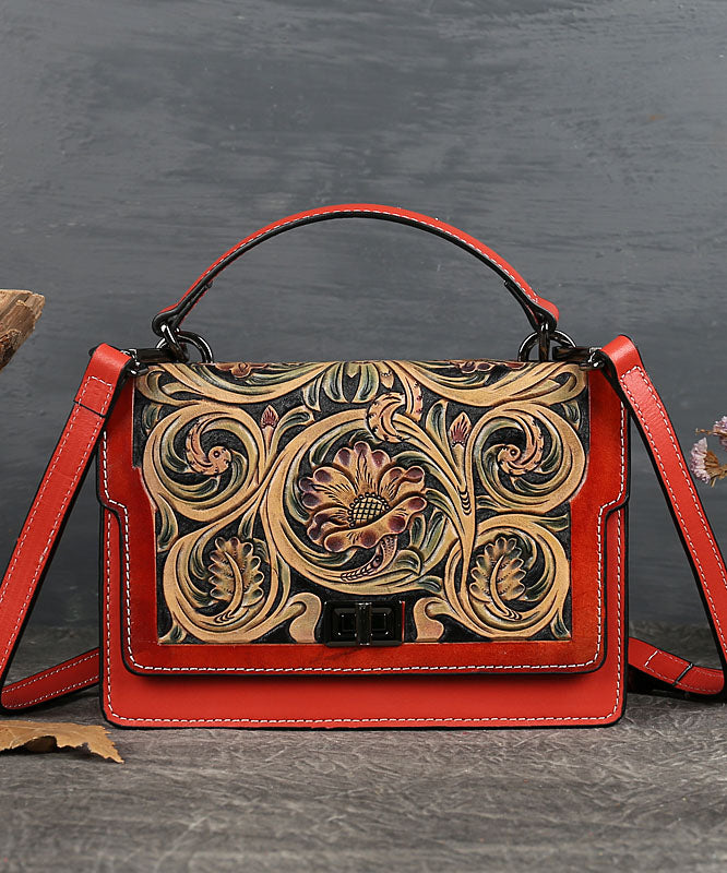Elegante Satchel-Handtasche aus rotem Jacquard-Kalbsleder